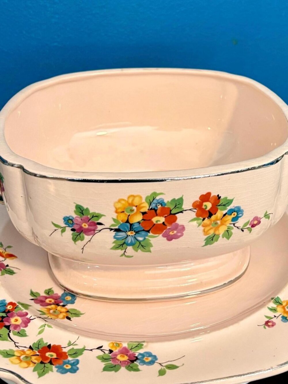 Limoges “Peach-Blo” Dinnerware Wayside Flower by Limoges-American Serving Platte